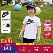 NIKE 3BRAND耐克男女童純棉短袖T恤+短褲2件套裝夏季新款兒童短袖套裝 正黑色 130 /64 【建議身高116-122cm】