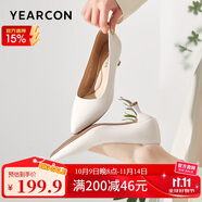 意爾康女鞋細跟通勤工作鞋淺口時裝高跟鞋單鞋女 26902W米白40