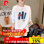 皮爾卡丹（pierre cardin）歐貨寬松純棉長袖磨毛T恤女打底衫2025秋季新款中長版內(nèi)搭上衣ins 白色中長版長袖 S 80-100斤
