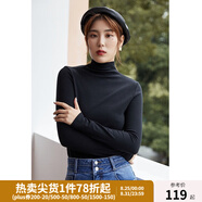 獨束大碼女裝堆堆領(lǐng)打底衫女秋冬內(nèi)搭修身顯瘦胖mm毛衣長袖針織衫 黑色 L