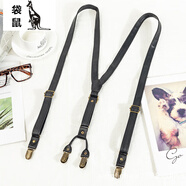 袋鼠（KANGAROO）袋鼠精品時(shí)尚英倫復古皮質(zhì)背帶男士成人防滑吊褲帶肥佬肩帶吊帶夾 黑色