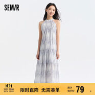 森馬觀園吉聯(lián)名連衣裙女肌理國(guó)風(fēng)夏收腰寬松掛脖長(zhǎng)裙109324114021