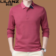 利郎桑蠶絲長(cháng)袖t恤男秋季新款中青年商務(wù)休閑翻領(lǐng)男士POLO衫 玫紅/PT001A M 165
