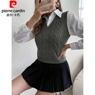 皮爾卡丹跨境麻花背心毛衣女秋冬新款歐美針織衫上衣跨境毛衣馬甲女 桐鄉(xiāng)濮院清河大朗-深灰色 S