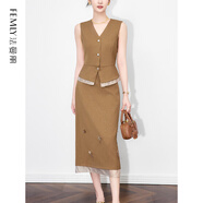 FEMLY 時(shí)髦氣質(zhì)燙銀V領(lǐng)馬甲+星辰亮片拼接半身裙2511107 焦糖色 XL