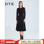 愛特愛（EITIE）春季新品商場同款時(shí)尚優(yōu)雅修身A擺蕾絲拼接連衣裙6407121 黑20 2XL 175