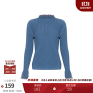 兩三事梵高文藝 青衫 蕾絲拼接半高領(lǐng)打底衫女春季復古修身內搭針織衫 湖藍-y 均碼 F