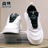 森馬（Senma）潮流運動(dòng)鞋秋季透氣舒適減震休閑鞋厚底增高時(shí)尚男女款軟底跑鞋男 白黑 36