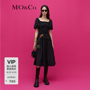 MO&Co.【新中式】連衣裙大方領(lǐng)泡泡袖打攬小黑裙娃娃裙氣質(zhì)裙子女 黑色-第1批 L 170