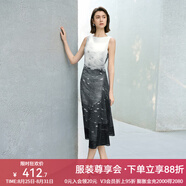 顏域撞色拼接夏季連衣裙女2025新款高級感獨特設(shè)計感過膝氣質(zhì)長裙 黑白花 S