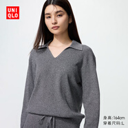 優(yōu)衣庫(kù)女裝可機(jī)洗羅紋半開(kāi)領(lǐng)針織衫/毛衣25秋冬新款480414 08 深灰色 S