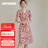 ROEYSHOUSE 羅衣新款優(yōu)雅泡泡袖雪紡連衣裙夏碎花女裝褶皺A字裙子02571 花色 M