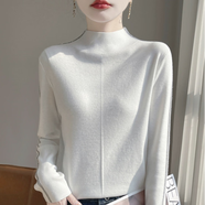 閱櫻針織衫女秋冬25新款女裝韓版純色顯瘦半高領(lǐng)套頭毛衣女內搭打底衫 白色 2XL