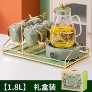 輕奢玻璃水壺茶杯套裝家庭客廳陶瓷杯子茶具待客冷水壺水杯套裝 【禮盒裝】森迷綠1.8L鉆石壺+電陶爐+6杯6勺+ 1L以上