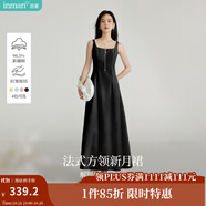 茵曼（INMAN）章若楠同款歐若風(fēng)法式吊帶連衣裙2025夏季新品女裝淡鵝黃色裙子 黑色 M
