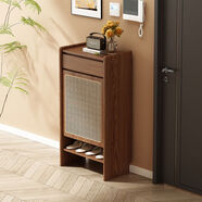 海仁家用入戶樓道鞋柜門口置物柜日式藤編復(fù)古入戶大容量玄關(guān)柜 整裝 雙門90*35*115CM中古黑