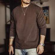 馬登工裝新疆純棉長(cháng)袖T恤男秋7A抑菌打底衫圓領(lǐng)白色重磅男士體恤新款 咖啡色 【打底衣/冬季內搭/衣服男/秋衣男上衣】 L