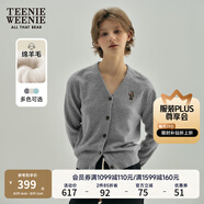 Teenie Weenie小熊針織開衫女秋冬刺繡綿羊毛長袖針織開衫外套女 中灰色 M (165)