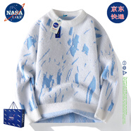 NASALIKE官方水貂絨毛衣男女秋冬季漸變小熊針織衫青少年圓領(lǐng)線衣保暖上衣 N31白色 M (155-162cm 80-100斤)