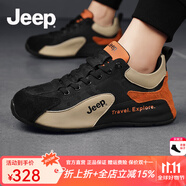 Jeep吉普男鞋2025秋季新款透氣運(yùn)動(dòng)休閑鞋男戶外旅游登山厚底阿甘潮鞋 黑桔色-網(wǎng)面(運(yùn)動(dòng)碼) 43