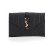SAINT LAURENT女包YSL新款時尚女士CASSANDRE小牛皮信封單肩包七夕送禮物 黑色 均碼