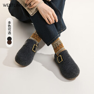 西遇（Westlink）西遇毛呢勃肯鞋女新款秋冬兩穿一腳蹬加絨棉鞋內(nèi)增高毛毛鞋 灰色 35