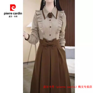 皮爾卡丹（pierre cardin）品牌高檔輕奢賽菲雅假兩件連衣裙春裝女款2025年收腰減齡微胖mma 品牌高端新品-咖色 名媛高端女神范感/小個子/正式場合 M 80斤-105斤