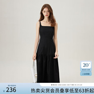 范思藍恩腰精裙系列 白色無(wú)袖吊帶連衣裙女夏法式領(lǐng)證小白裙2048 黑色 M