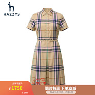 哈吉斯（HAZZYS）女裝 夏季款中長(cháng)裙純棉格紋梭織通勤連衣裙AQWSC03BC05 米色BI M (160/84A 38)