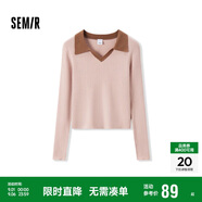 森馬毛衣女短款修身顯瘦簡(jiǎn)約春秋撞色polo領(lǐng)毛衫復(fù)古109524107003