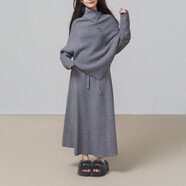 凱莉歐KEIKO 高級感斗篷型高領(lǐng)毛衣女秋冬慵懶風(fēng)不規則寬松外套針織衫 灰色  半身裙 均碼 J 