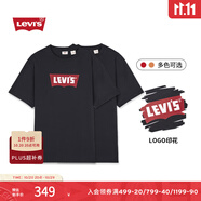 Levi's李維斯夏季情侶同款美式休閑印花寬松落肩袖圓領(lǐng)短袖T恤 紅色 001AM-0001 S