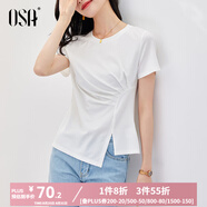 歐莎（OSA）黑色不規則短袖t恤女夏季2025年新款短款設計感體恤上衣潮 白色 S