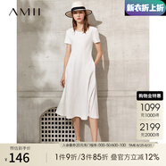 AMII七夕禮物法式復古a字連衣裙女年夏季新款赫本風(fēng)顯瘦圓領(lǐng)修身裙 米白 （建議拍大一碼） 2XL 175/96A