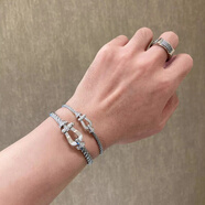 玉井記情侶香港馬蹄扣女18K玫瑰金無鉆半鉆滿鉆合金/鍍金/鍍 (大號(hào)扣子)【無鉆】l白金色 精鋼絲繩 17cm