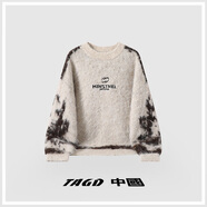 TAGD中國 冬季復(fù)古撞色不規(guī)則拼接圓領(lǐng)針織衫休閑寬松毛衣男女同款 杏色 M (建議身高165-175)