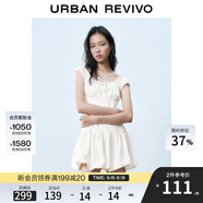 UR2025春季新款女裝撞色蕾絲飄帶U領(lǐng)無袖修身連衣裙UYY750014 米黃 (偏短) L