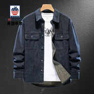 AEMAPE美國蘋(píng)果新款牛仔襯衫男大口袋寬松休閑長(cháng)袖襯衣外套男裝上衣歐美 藍色 M (115-140斤)