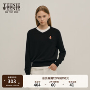 Teenie Weenie【美麗諾綿羊毛】小熊冬裝V領(lǐng)學(xué)院毛衣套頭針織衫女 黑色 L 170