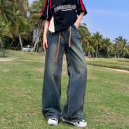 Baldauren女童褲子12-15歲初高中學(xué)生秋冬新款18少女牛仔褲寬松韓版闊腿褲 藍色8626 158 S 建議/80-95斤