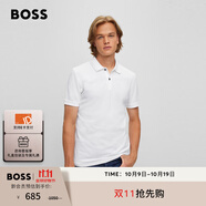 BOSS博斯【禮物】【男女同款 100%棉珠地布】休閑短袖Polo衫 100-白色 S