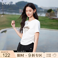朵以（Duoyi）2025夏季新款美式復(fù)古印花T恤修身百搭抽褶收腰小個子短款上衣女 白色 S