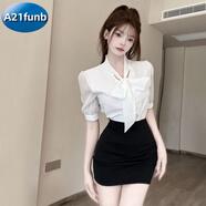 A 21 FUNB美容院酒店前臺空姐制服柔式工作服spa技師按摩高端職業(yè)氣質(zhì)包裙 6283白色上衣雪紡衫+黑色包臀裙 M