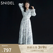 SNIDEL秋冬甜美碎花系帶收腰百褶雪紡連衣裙SWFO245033 淺藍色 S （0）