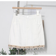 實(shí)拍 夏季新款波西米亞拼接花邊短裙防走光高腰a字包臀半身裙 白色 S