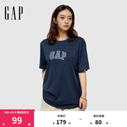 Gap男女裝2025春季新款純棉字母logo短袖T恤常規上衣美版570044 海軍藍 XS 美碼 S亞洲碼175/88A