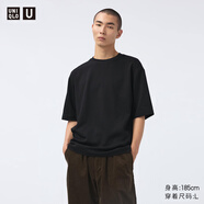 優(yōu)衣庫男女裝大師T AIRism寬松圓領(lǐng)T恤五分袖短袖475355 465185 475355/09黑色 L /175/100A