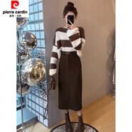 皮爾卡丹（pierre cardin）冬裝搭配一整套感小香風(fēng)今年流行漂亮毛衣裙子兩件套裝女秋冬 咖毛衣+咖半身裙【歐貨時尚套裝潮/高冷范套裝/ S