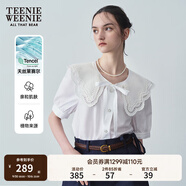 Teenie Weenie小熊女裝簡約時尚夏裝蕾絲娃娃領(lǐng)短袖襯衫設(shè)計感上衣 象牙白 170/L