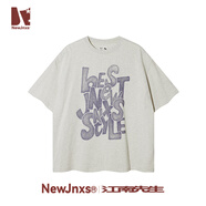 江南先生NewJNXS美式復(fù)古字母磨砂印重磅短袖T恤男夏潮寬松裝tee 淺花灰 2XL